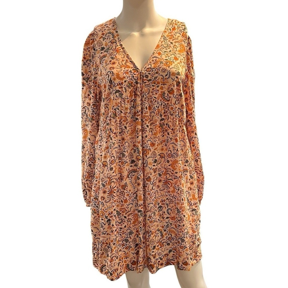 Old Navy Dress Orange Floral Babydoll Mini Size S Boho Hippie Festival Casual